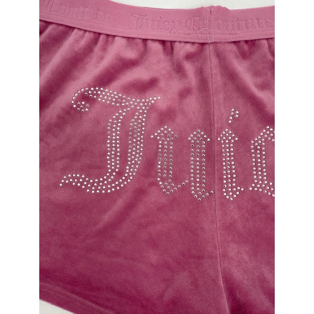 Juicy Couture Rhinestone Logo Pink Velour Lounge Shorts XL Y2K Revive - Picture 6 of 13